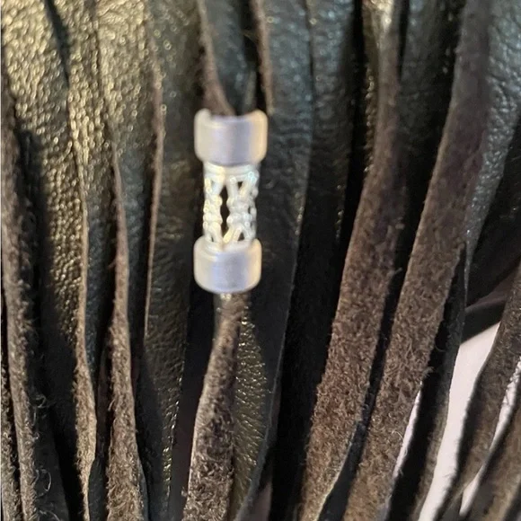 On The Fringe Leather Top/Biker/Gothic/Beaded Fringe - Picture 9 of 10